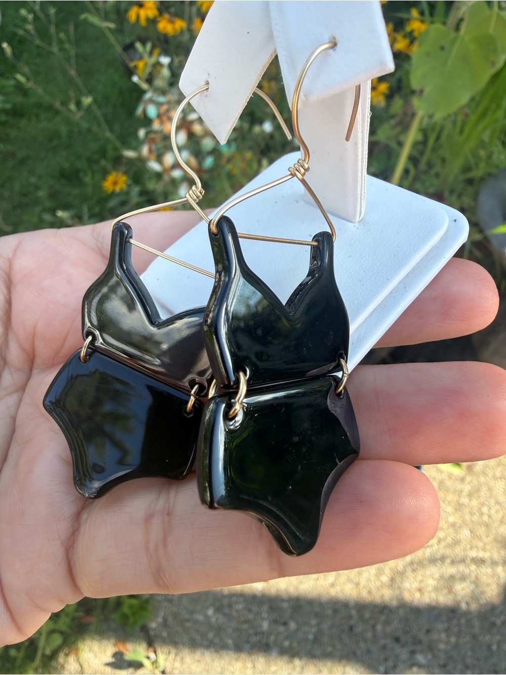 Handcrafted Black Bathing Suit Statement Earrings for Women